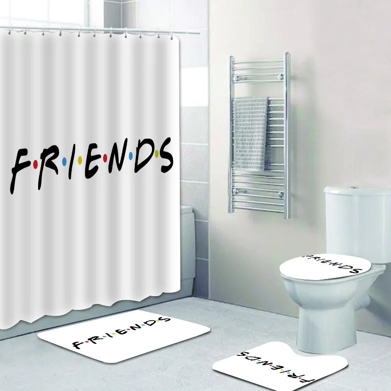 

4 шт., набор занавесок для душа «Друзья», коврик для ванной, ковер для туалета, набор для ванной комнаты с занавеской для душа «Друзья», ТВ-занавеска для ванны «Друзья»
