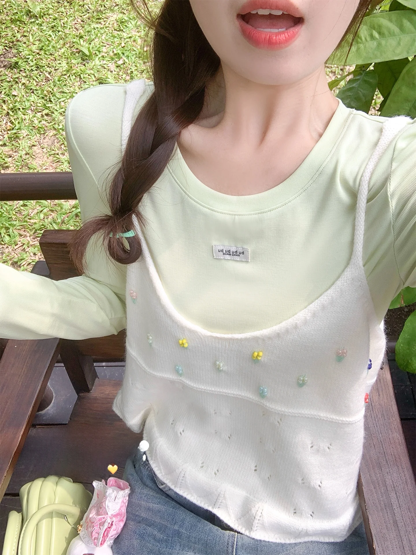 

Женский летний свободный топ без рукавов Zeng Xiao Salt в корейском стиле, многослойный, белый, с V-образным вырезом, вязаный, с бисером