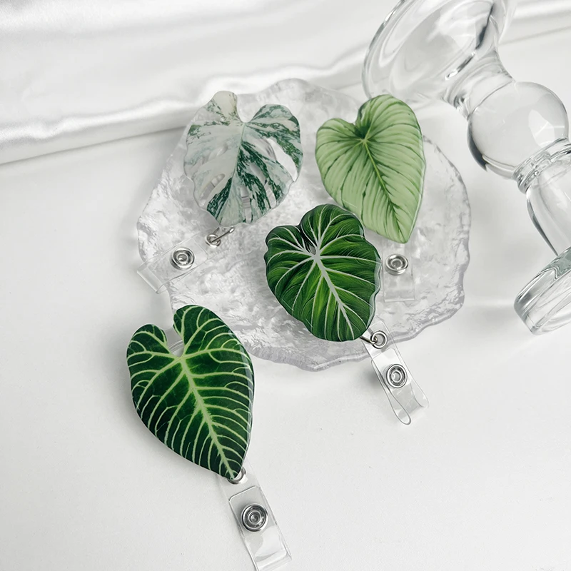 New style Tropical plant leaf Retractable Badge Holder Reel Exhibition Enfermera Student Boy Name Card Girl Use Chest Card