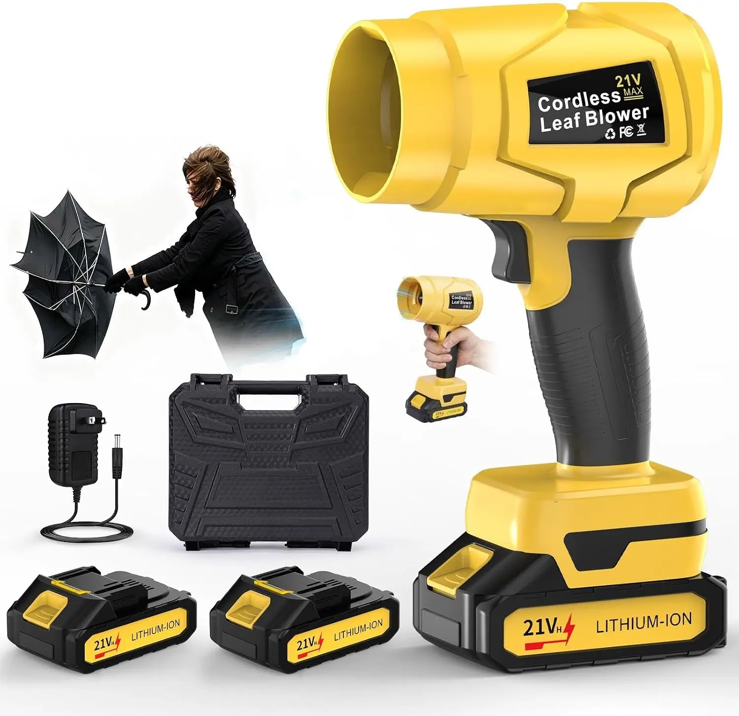 Cordless Handheld Leaf Blower, 21V, 990000 RPM, Includes 2-Pack 6.0Ah Batteries