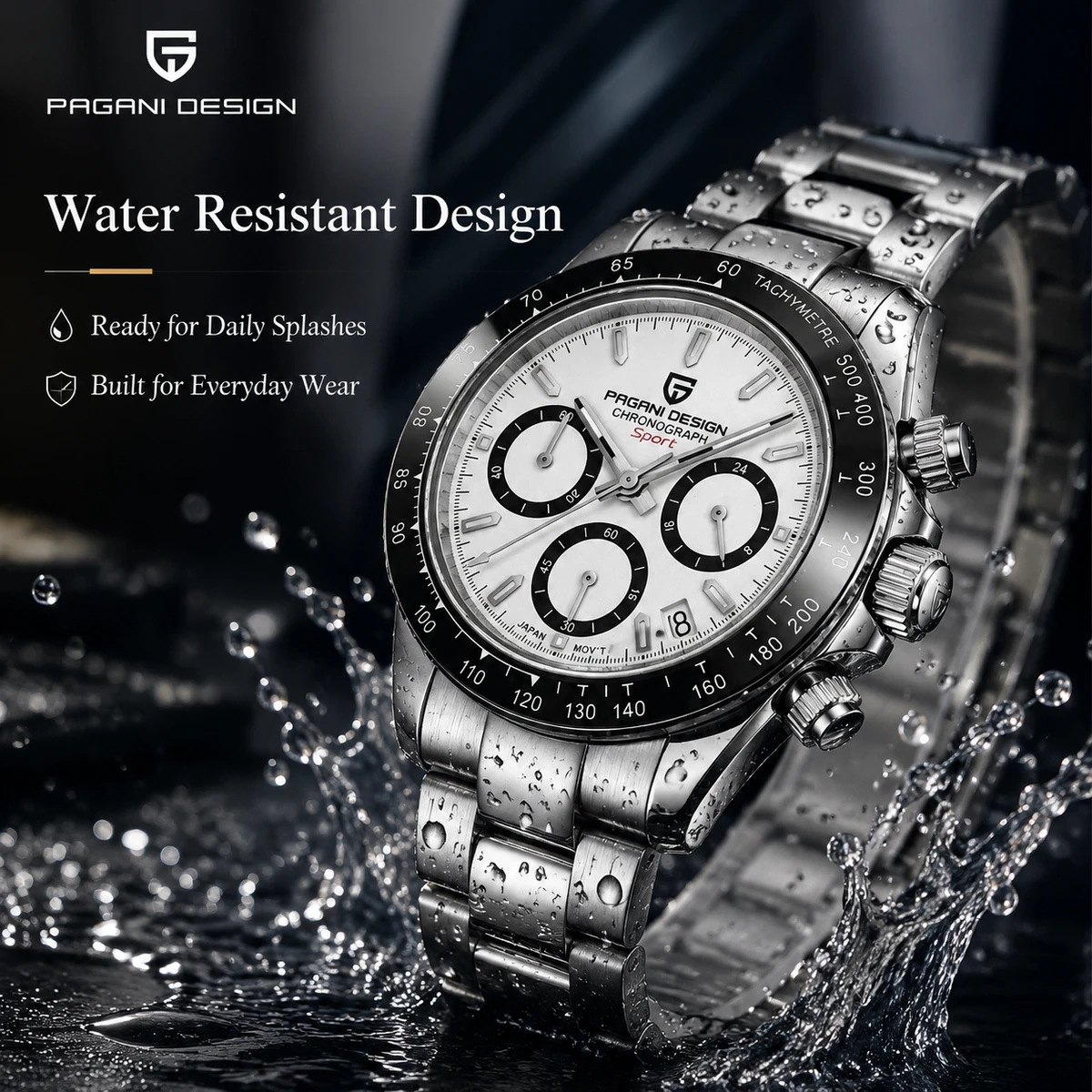 PAGANI DESIGN PD1644 Men's VK63 Quartz Chronograph Watch Sapphire Glass Stainless Steel 100M Waterproof Sport Wristwatch