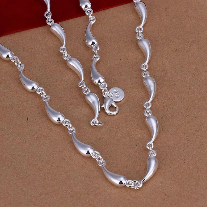 

JewelryTop fine 925 sterling silver water drop chain Necklace cute for women jewelry designer wedding engagement gifts 45cm