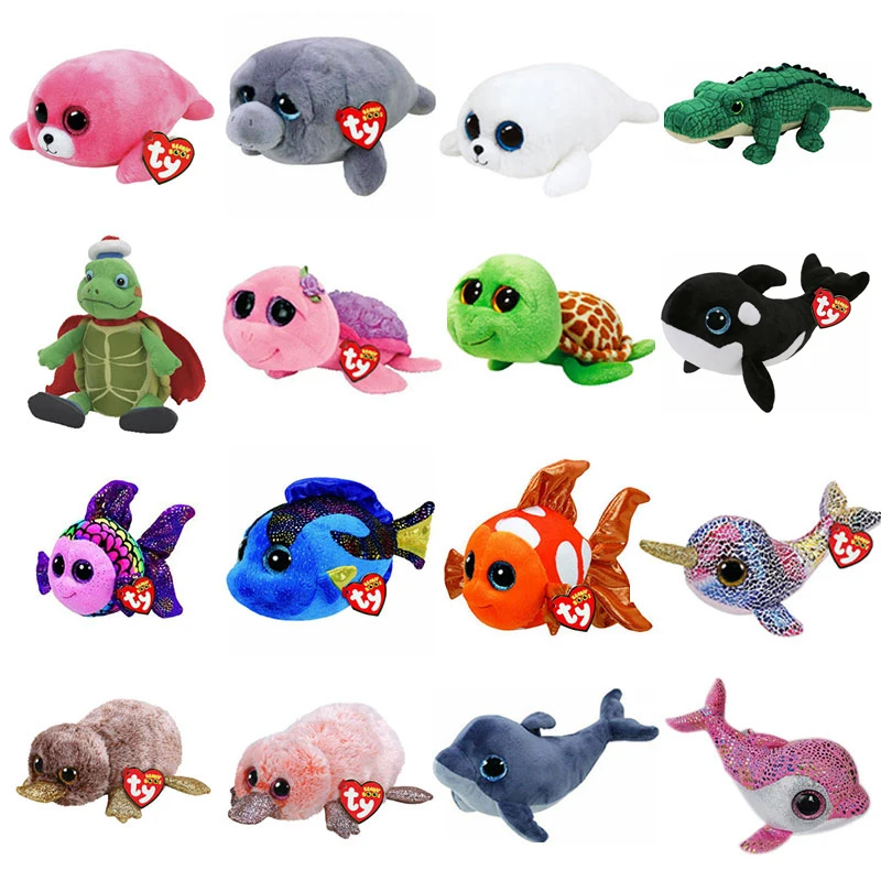 Ty Animal Stuffed Plush Toys Tropical Fish Dolphin Turtle Platypus Seal Big Eyes Soft Kawaii Plushes Toys Girl Gift