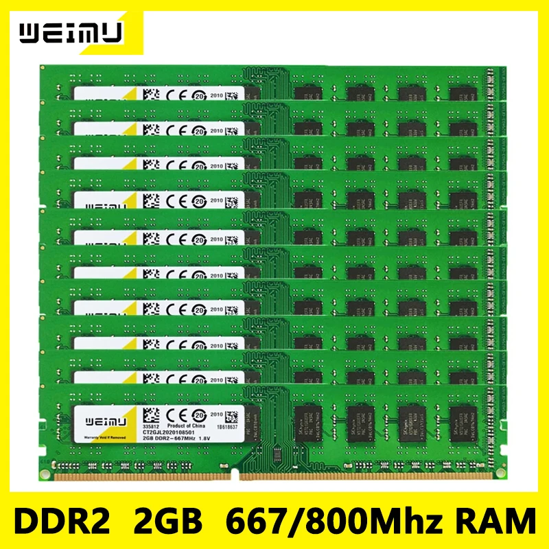 Wholesale 10Pcs 50Pcs DDR2 2GB 667Mhz 800Mhz UDIMM Memoria RAM PC2 5300 6400 240Pins 1.8V Non-ECC Unbuffered Desktop Memory RAM