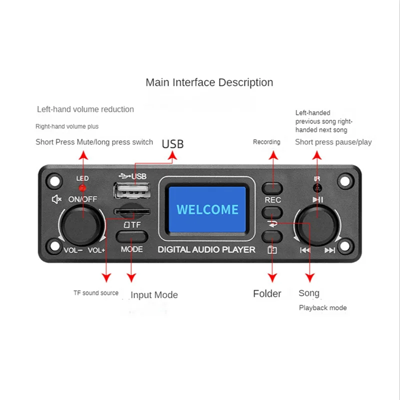 Цифровой аудио плеер Bluetooth MP3-плеер декодер плата 128x64 точек ЖК USB SD BT FM музыкальный плеер модуль TPM119B