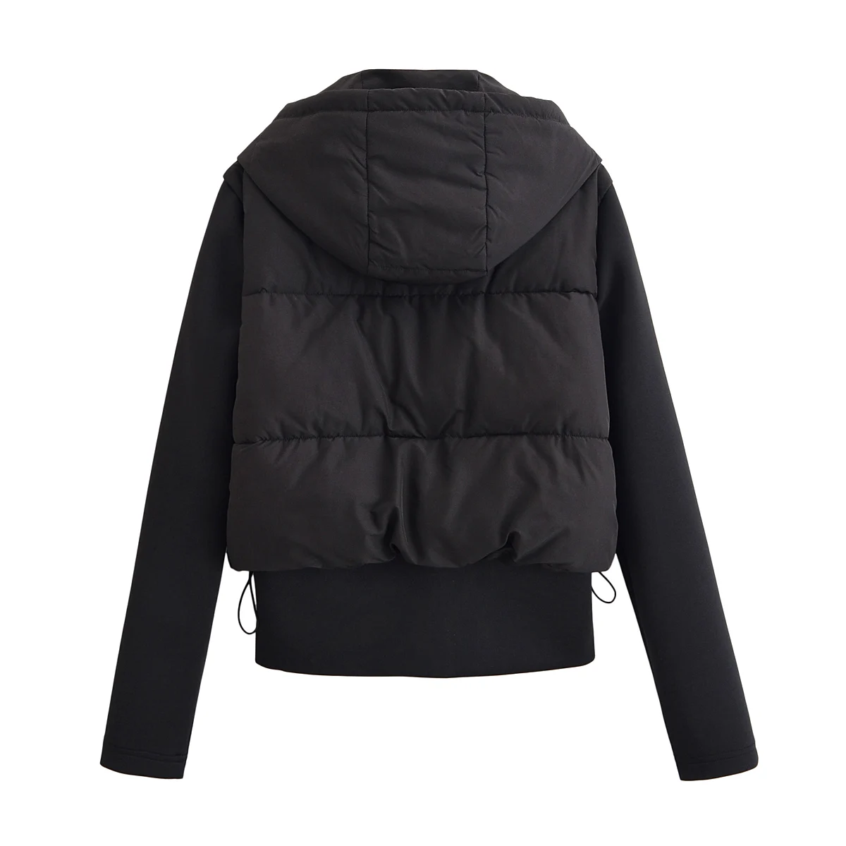 KONDALA Chic Black Streetwear Patchwork Outwear Fashion 2025 Autumn Vintage Zip Hooded High Street Winter Padded Female Jacket
