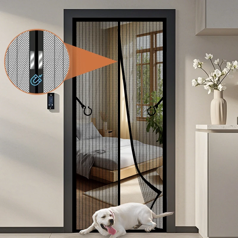 Moustiquaire d'été noire surdimensionnée à trous carrés, style domestique, pour chambre, fixation magnétique, épaisse, haute définition, anti-moustiques