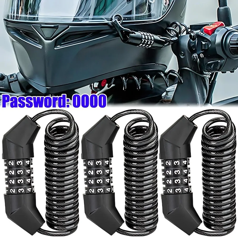 

Portable Mini Motorcycle Helmet Lock 4 Digit Password Cable Anti Theft Code Padlock for Bike Scooter Moped Luggage Security Tool