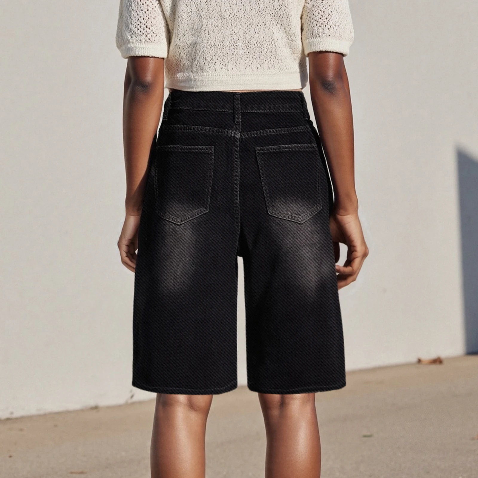 New Fashion Women Denim Shorts Vintage Knee Length Shorts Loose Summer Casual Shorts Streetwear Hot Sale S-XL