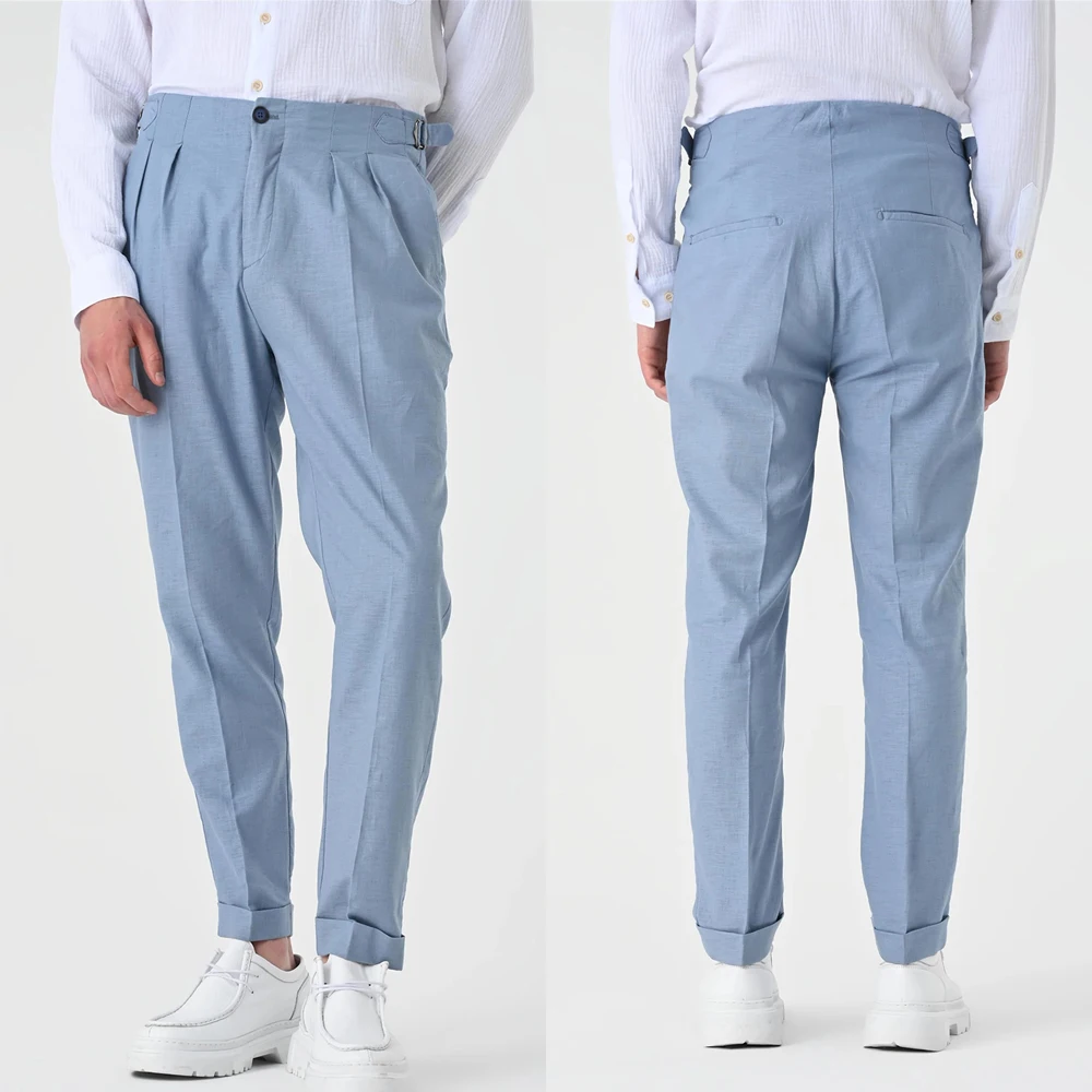 High Waist Men Gurkha Trousers Double Pleated Cuffed Slim Fit Casual Pants Customized Daily Cropped Pant