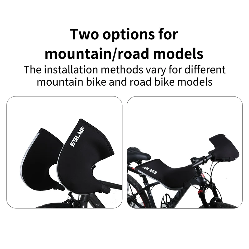 ESLNF Winter Cycling Bar Mittens Windproof Waterproof SBR Fleece Lined Handlebar Cover with Reflective Strips for MTB Road Bike 4