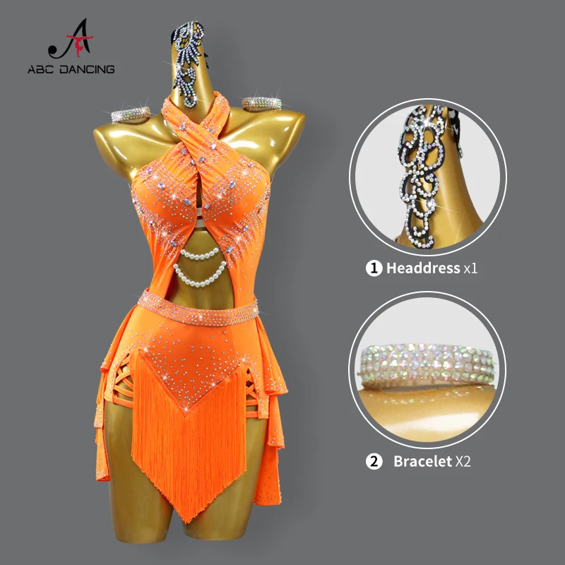 Roupas femininas de dança latina saia de linha vestido esportivo, traje de borla de palco para meninas, roupa de samba, terno midi, top de salão 2024