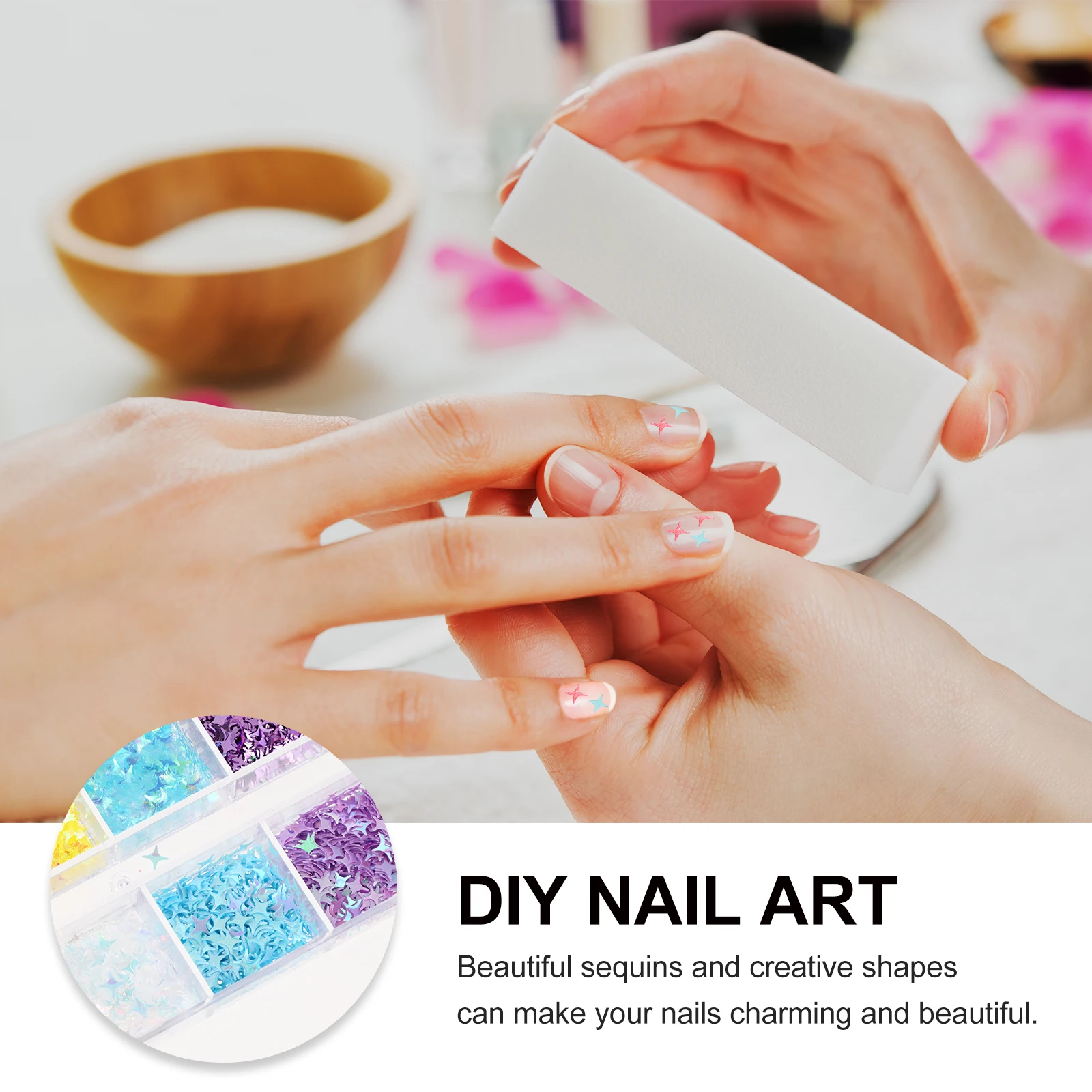 

2 Sets Glitter Nail Powder 3D Manicure Sequin Makeup Sticker Decorate Art