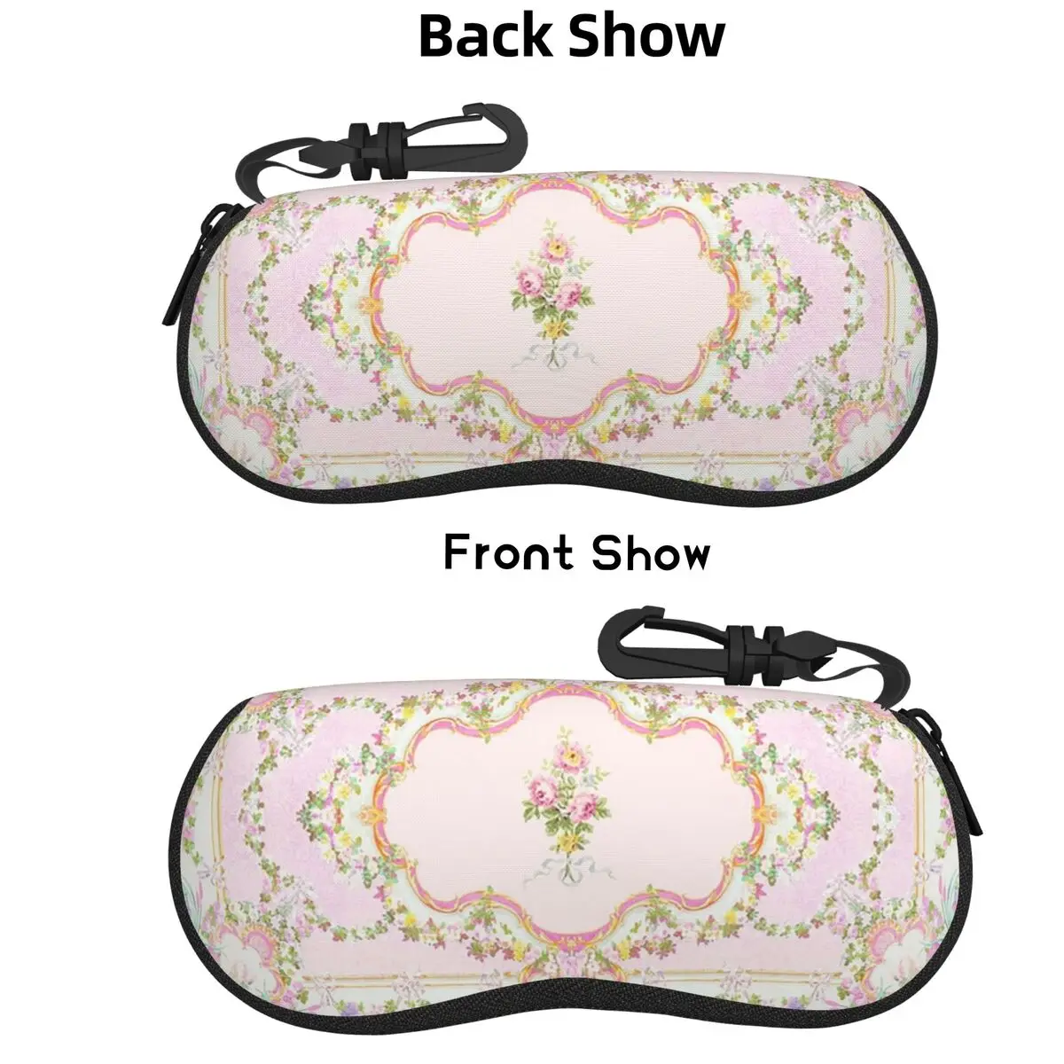 

French Rococo Floral Watercolor Panel Shell Glasses Case Protective Sunglasses Box Women Men Soft Eyeglass Bag Pouch