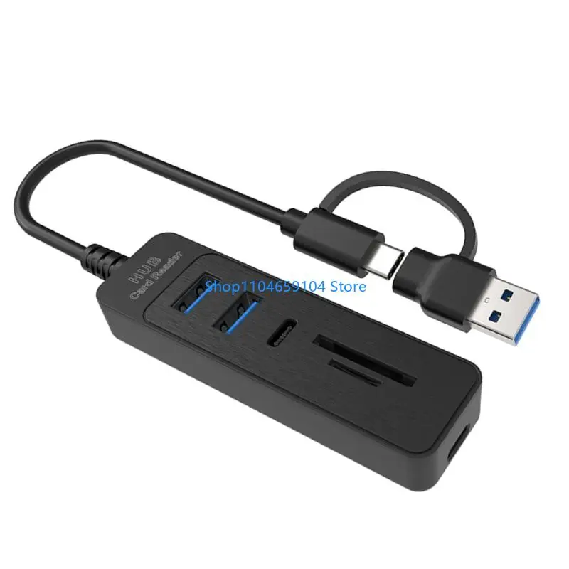 Compactly 5 In 1 USB Splitter For Simultaneous Data Transfer Through 3 Port And Double Storage Card Slots
