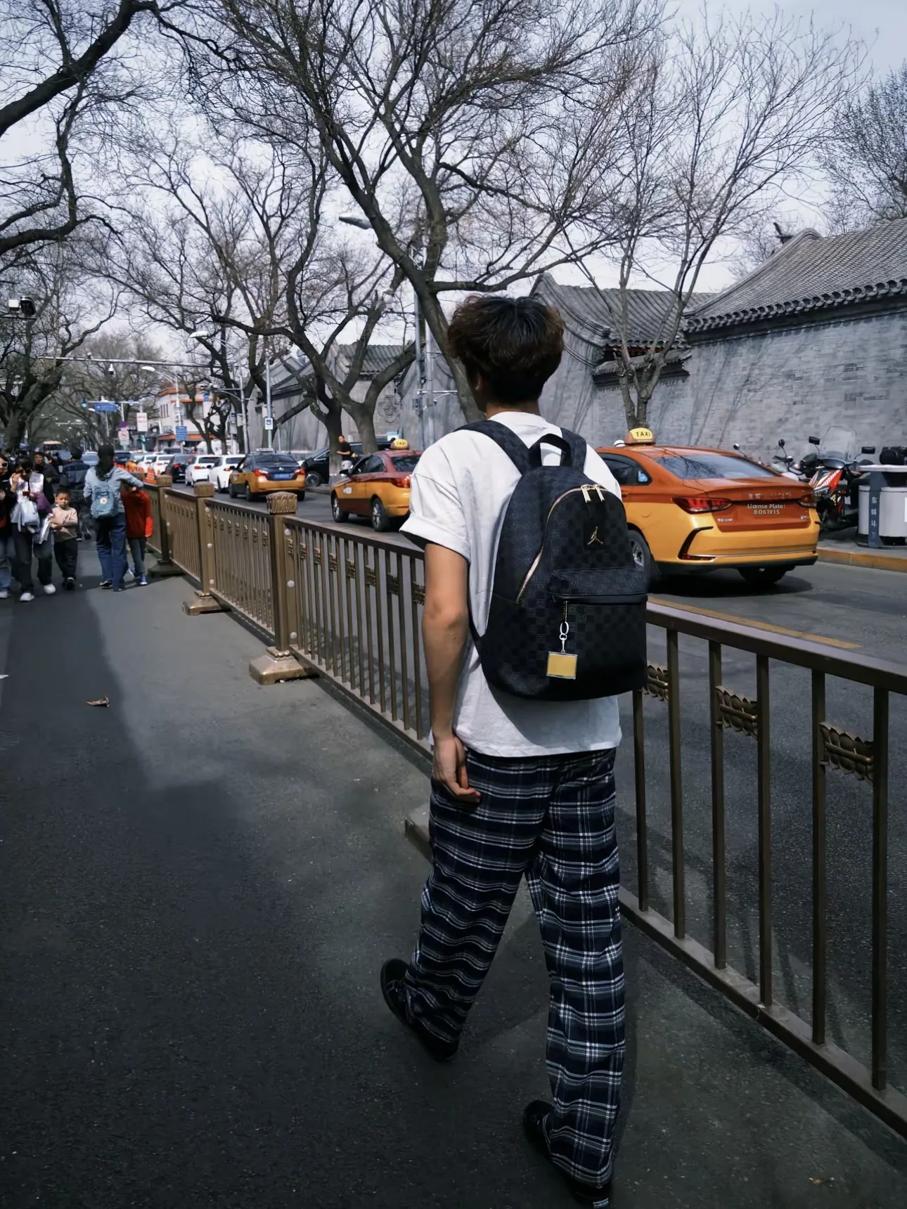 미국 레트로 자수 블루 체크 와이드 레그 팬츠 남성 캐주얼 루즈 데일리 레이지 스트레이트 레그 트렌디 여름 롱 팬츠