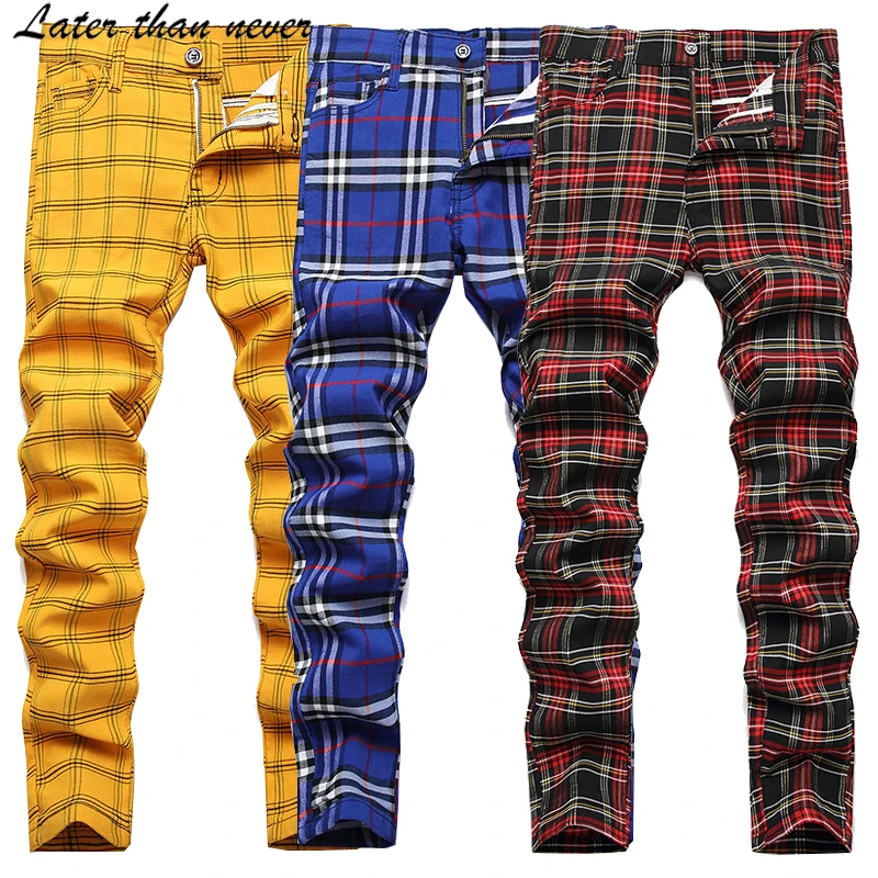 Being Vigor Street Mens Chino Pants Stretchy Inch Size Business Casual Straight Plaid Pants Slim Fit Leisure Trousers