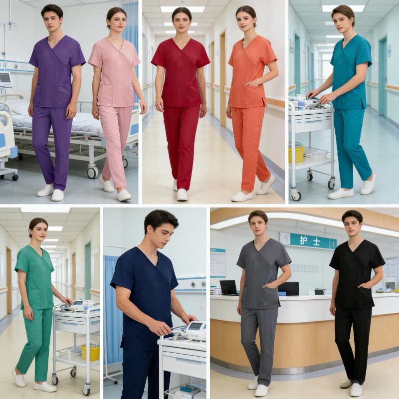 new-premium-v-neck-short-sleeve-medical-outfit-for-women-tie-design-top-slim-fit-split-uniform-ideal-for-hospital-clinic-spa