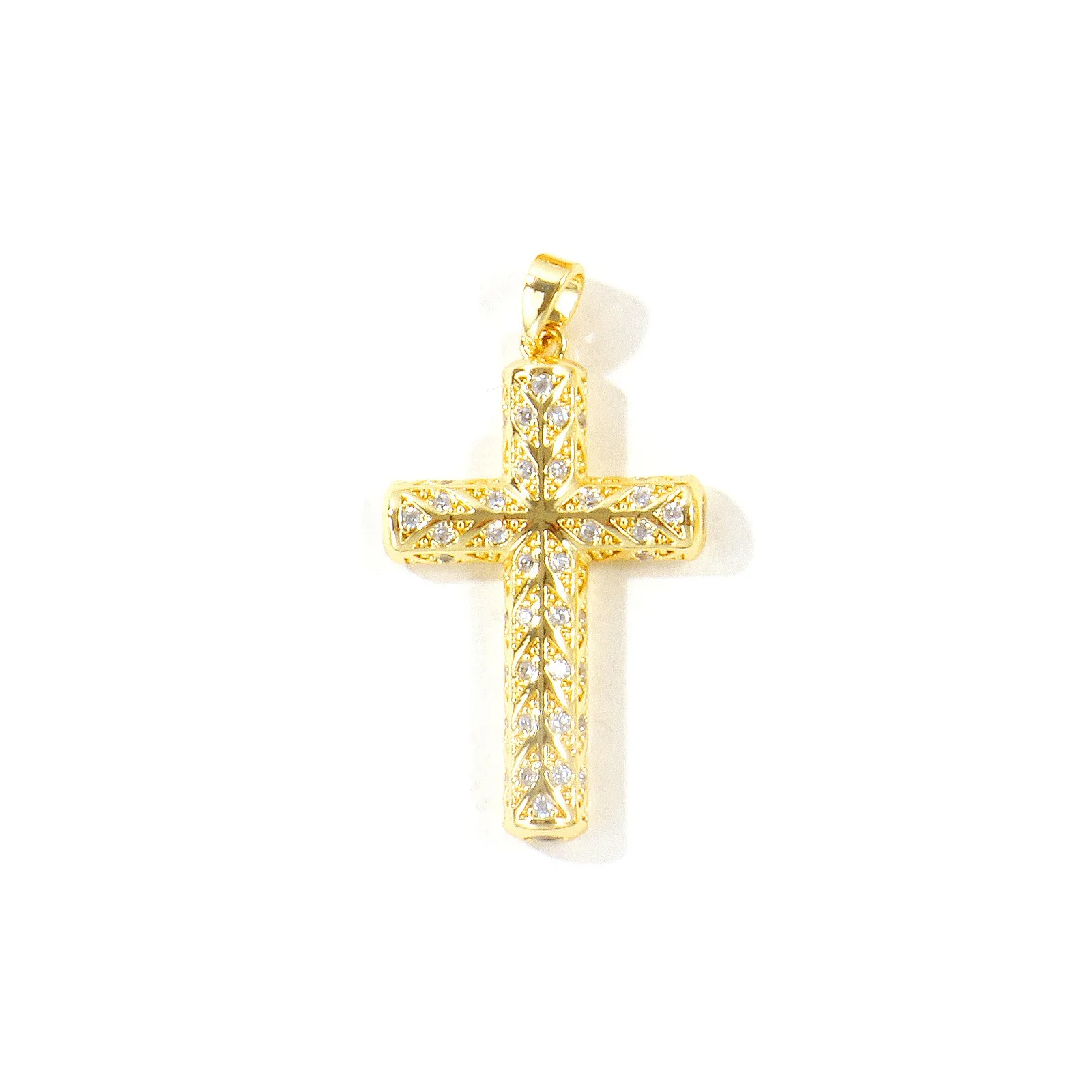 1 Stück religiöser Kreuzanhänger, Mikro-Pavé, klare Zirkonia, Messing, 18K vergoldeter Anhänger für DIY-Halskettenzubehör, Großhandel – Detail 6