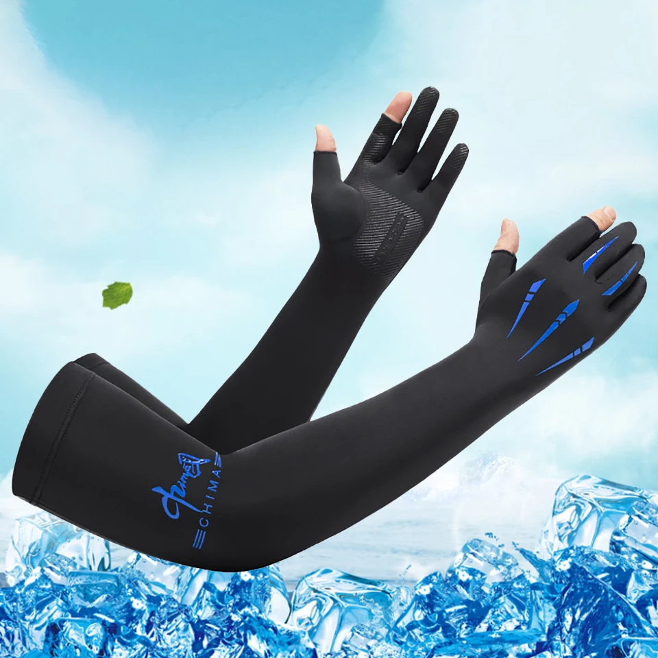 GOBYGO 1Pair Sun-protective Gloves Arm Covers Silicone Anti-wear Lengthen The Two-finger Ice Sleeve Driving Sunshade Sleeves