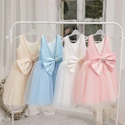 Backless Bow Baby Dress for Girls Infant 1st Birthday Party Gown Kids Wedding Baptism Toddler Princess Dresses 1-5Y Baby Clothes