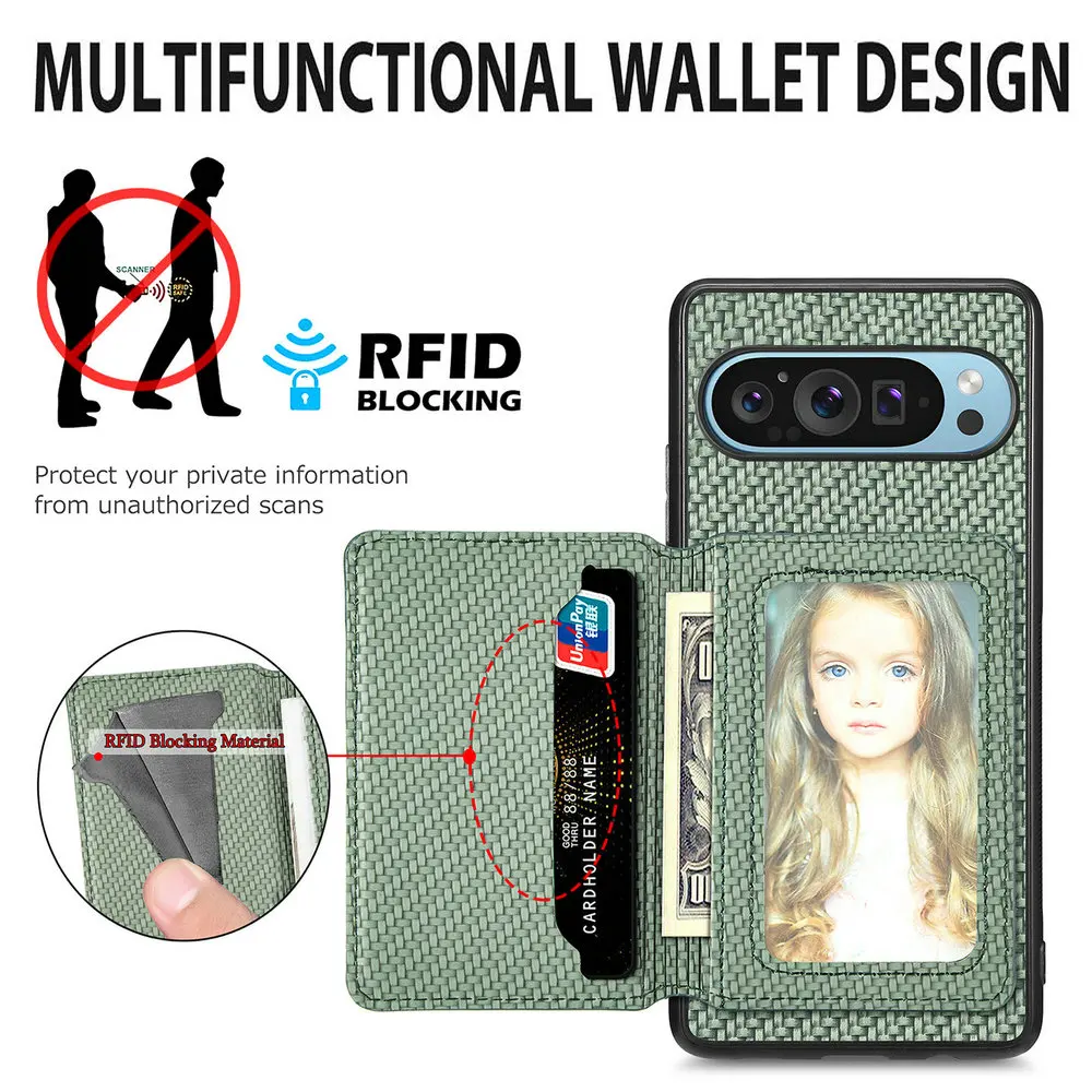 Etui z klapką do Google Pixel 11 10 10A 9A 8A 7 A 6, skórzane etui z panelem tylnym RFID na karty, pokrowiec na telefon Pixel 9 Pro XL 8 7A 6A 7 Pixel10 — zdjęcie produktu 4