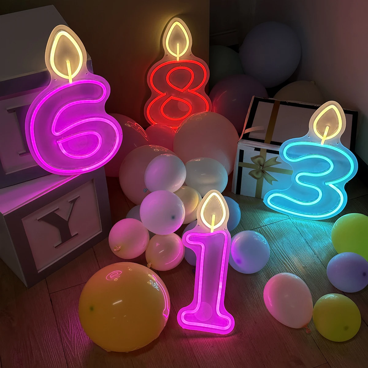 Imagem -04 - Led Neon Light para Decoração de Festa de Feliz Aniversário Candle Lights For Baby Shower Decoração de Mesa 40cm 0-9 Birthday Number