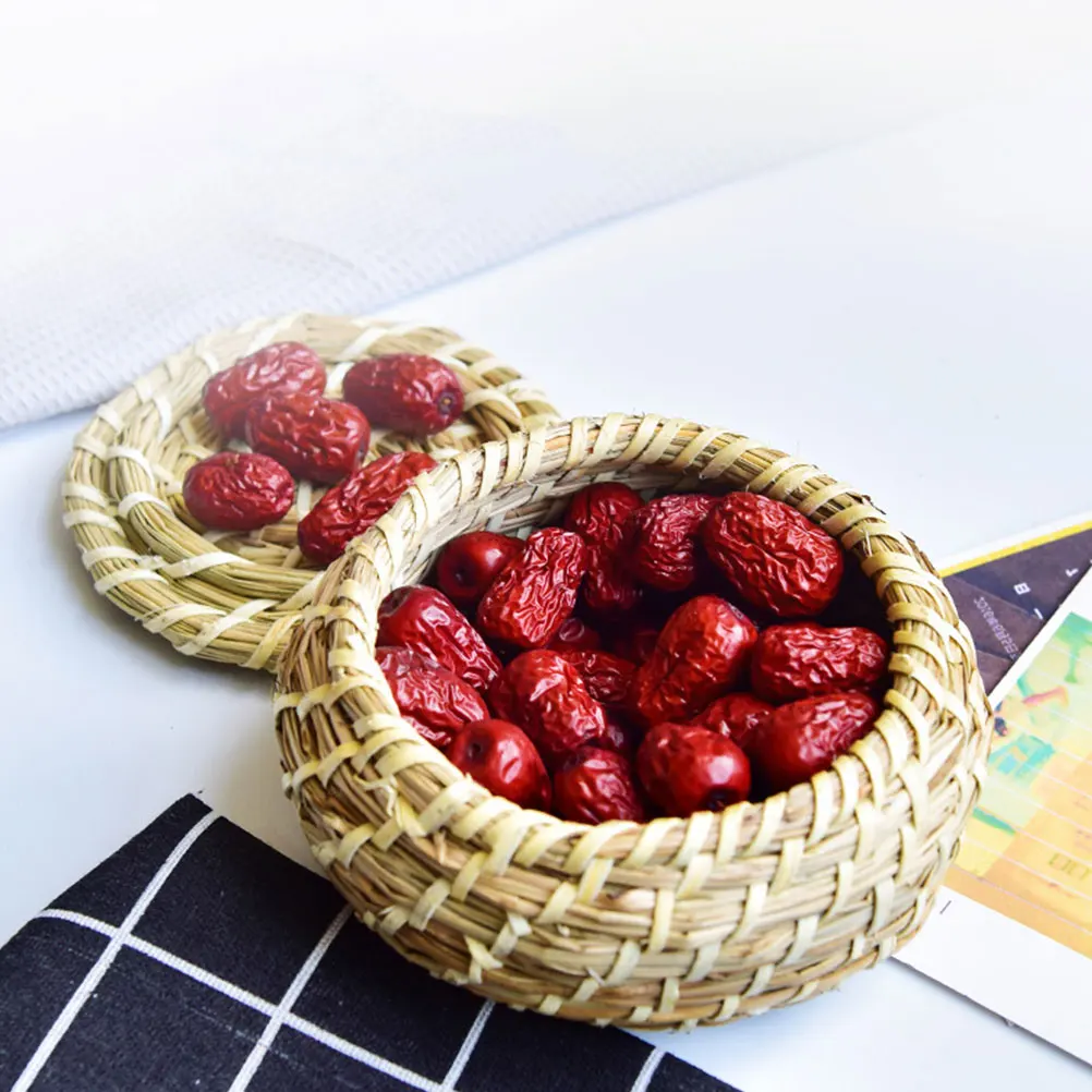 

3 Pcs Handmade Woven Basket Storage Boxes Container for Grass Countertop Organizing Baskets