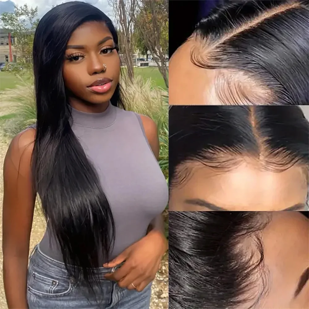 

30 36 Inch 200 Density HD 13x4 Straight Lace Front Wigs Human Hair For Women Pre-Plucked Pre-Cut With Baby Hair Natural Color