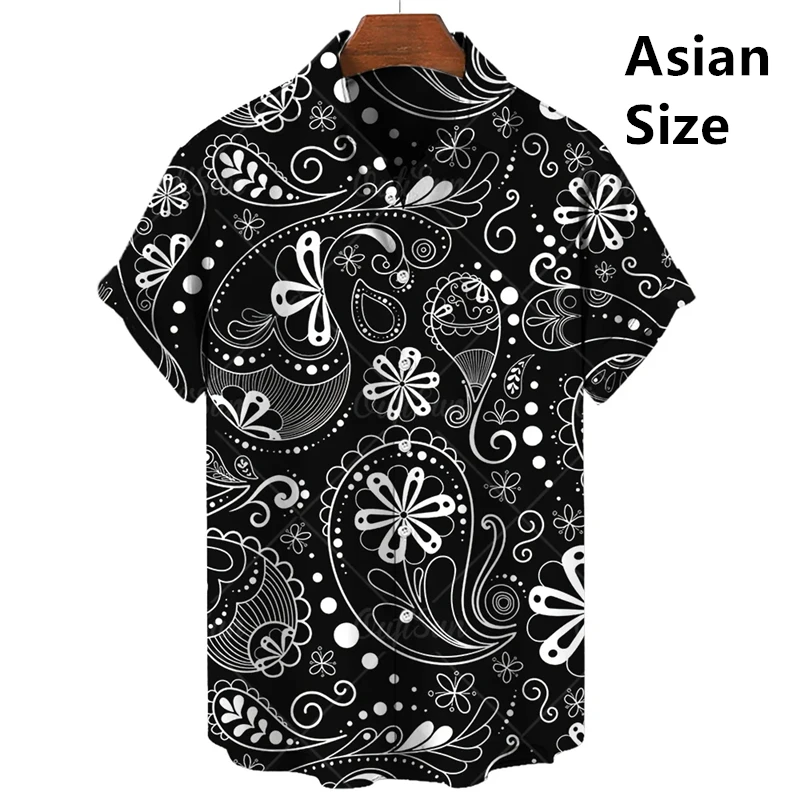 Hawaii Shirts For Men 3D Paisley Graphic Short-sleeved T-shirt Casual Lapel Buttons Male Tops Summer Oversized Personality Tees