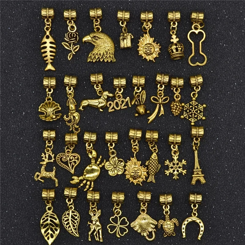 30Pcs Hair Clip Rings Mixed Styles Animal Heart Leaf Flower Charms for Hair Braid Beard Dreadlock Beads Rings Tube Accessories
