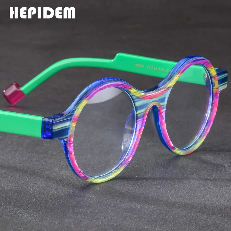 hepidem-女性用大型ラウンドメガネ透明ガラス日本製手作り9351