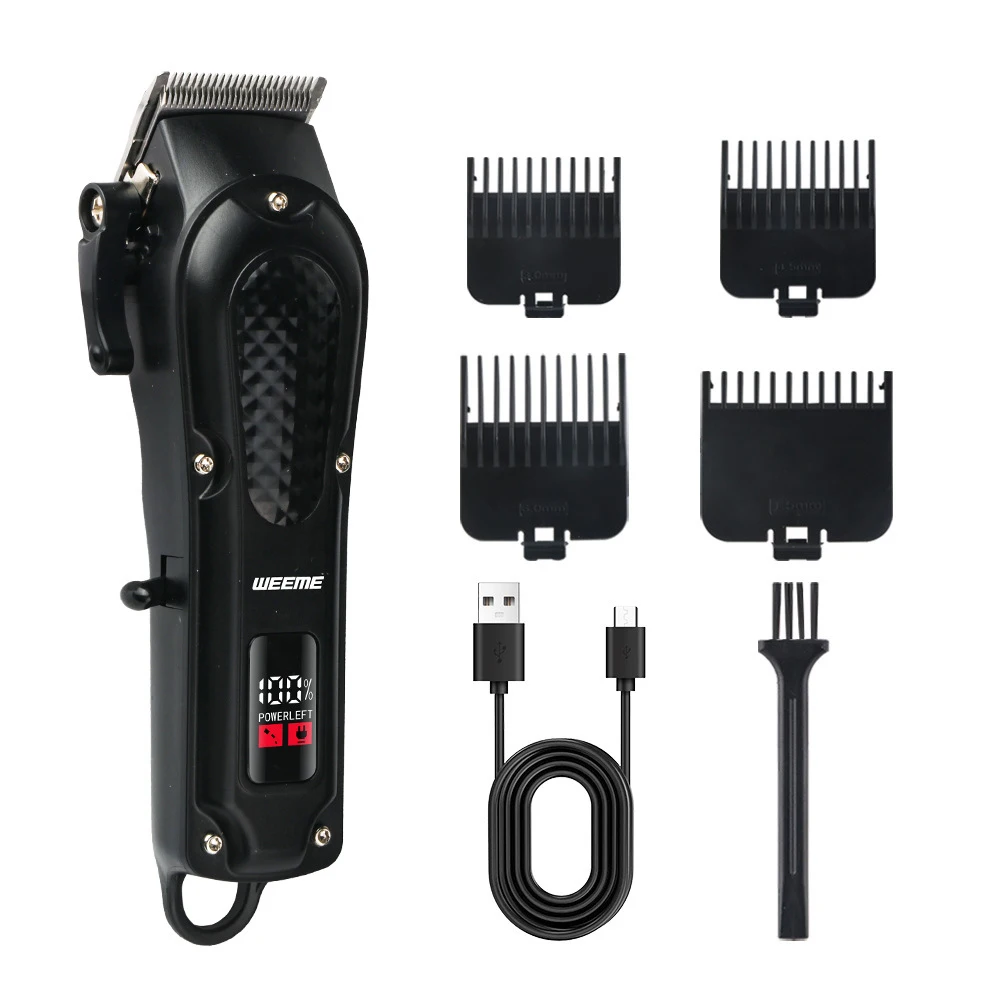 T9 Hair Clipper Anti Slip Grip 4 Guide Combs Cleaning Brush USB C Charging Cable Cordless Beard Trimmer for Men Professional Use