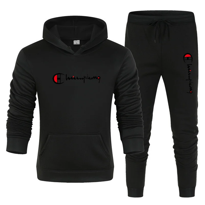 Men\'s Tracksuit Hooded Sweatshirt+Sweatpants 2 Pcs Sets Sports Suit Casual Jogger Sportswear 2 Piece Male Fleece Streetwear Sets