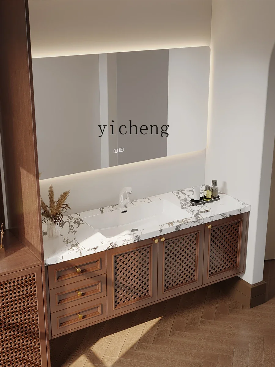 b1 rock slab seamless American light luxury basin rubber wood paint bathroom washstand