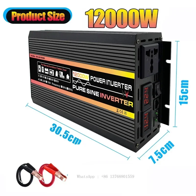 Pure Sine Wave Inverter 12000W Car Solar Inverter DC12V 24V 48V 60V To 220V Socket Transformer Power Converter Power Inverter