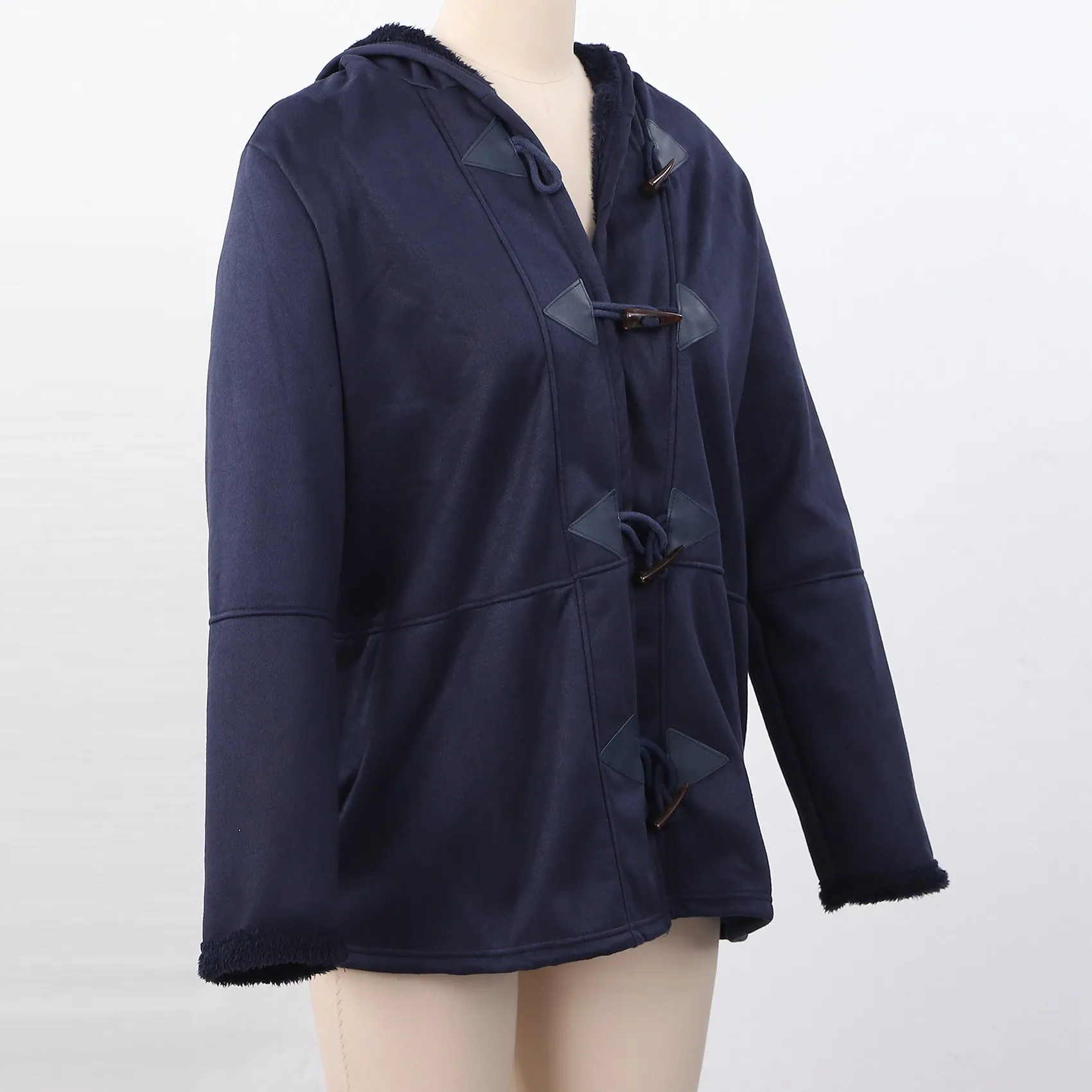 Abrigos de invierno para mujer, chaqueta holgada de doble botonadura de manga larga sintética, con bolsillos, talla grande, azul marino, XXL