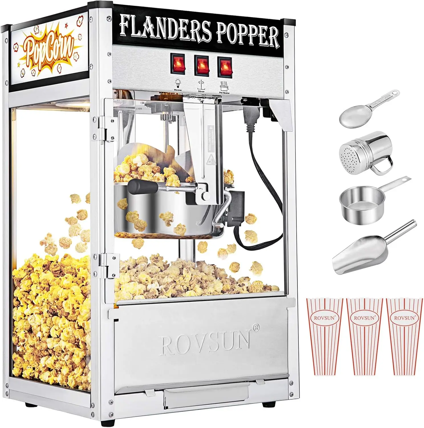 Popcorn Machine with 8 Ounce Kettle Makes Up to 32 Cups, Commercial Popcorn Machine Countertop Popcorn Maker w/Stainless