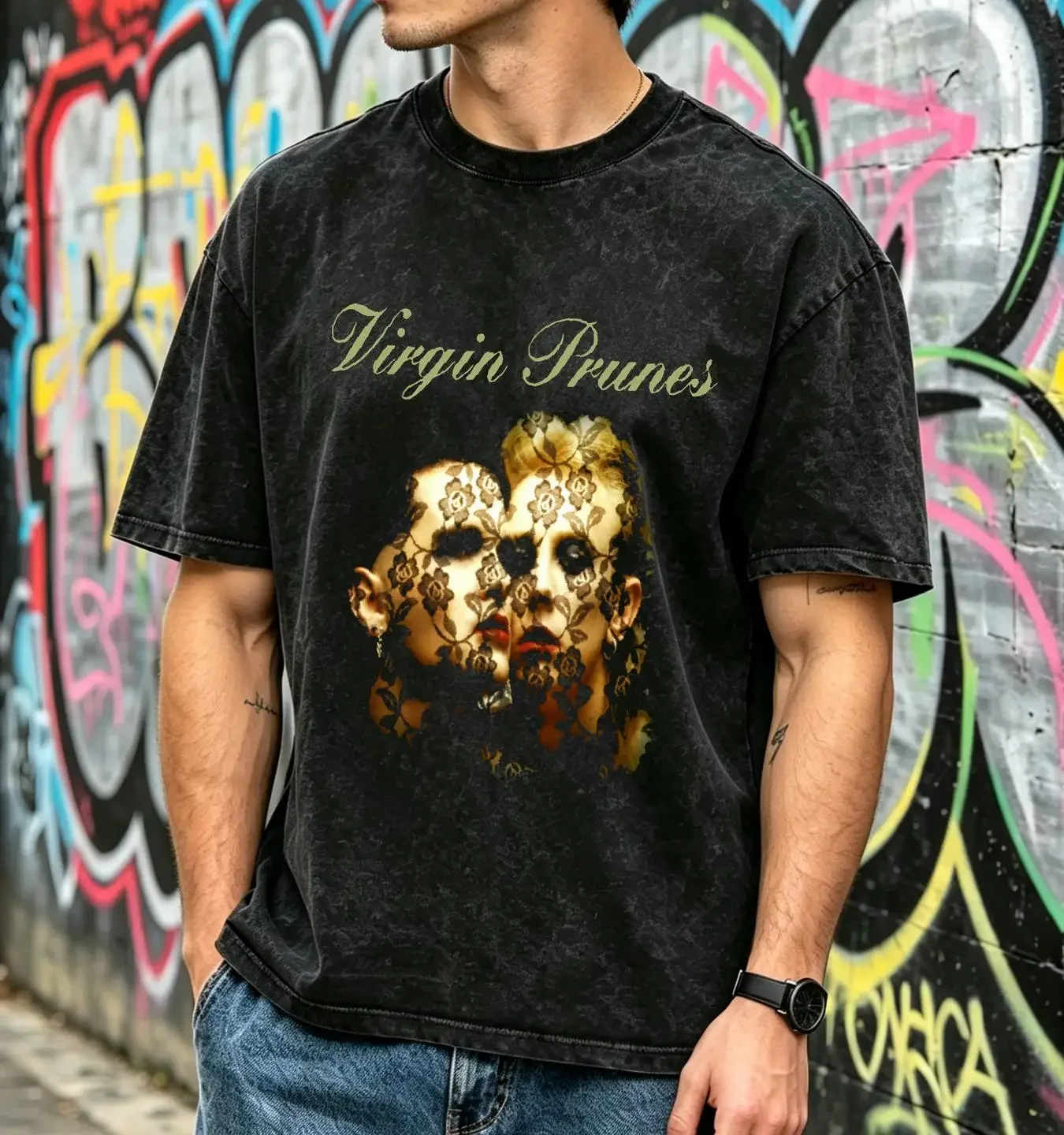 washed T Shirt Virgin Prunes vintage Washed Comfortable Casual Stretched Slightly Breathable fashion Top For Everyday Wear