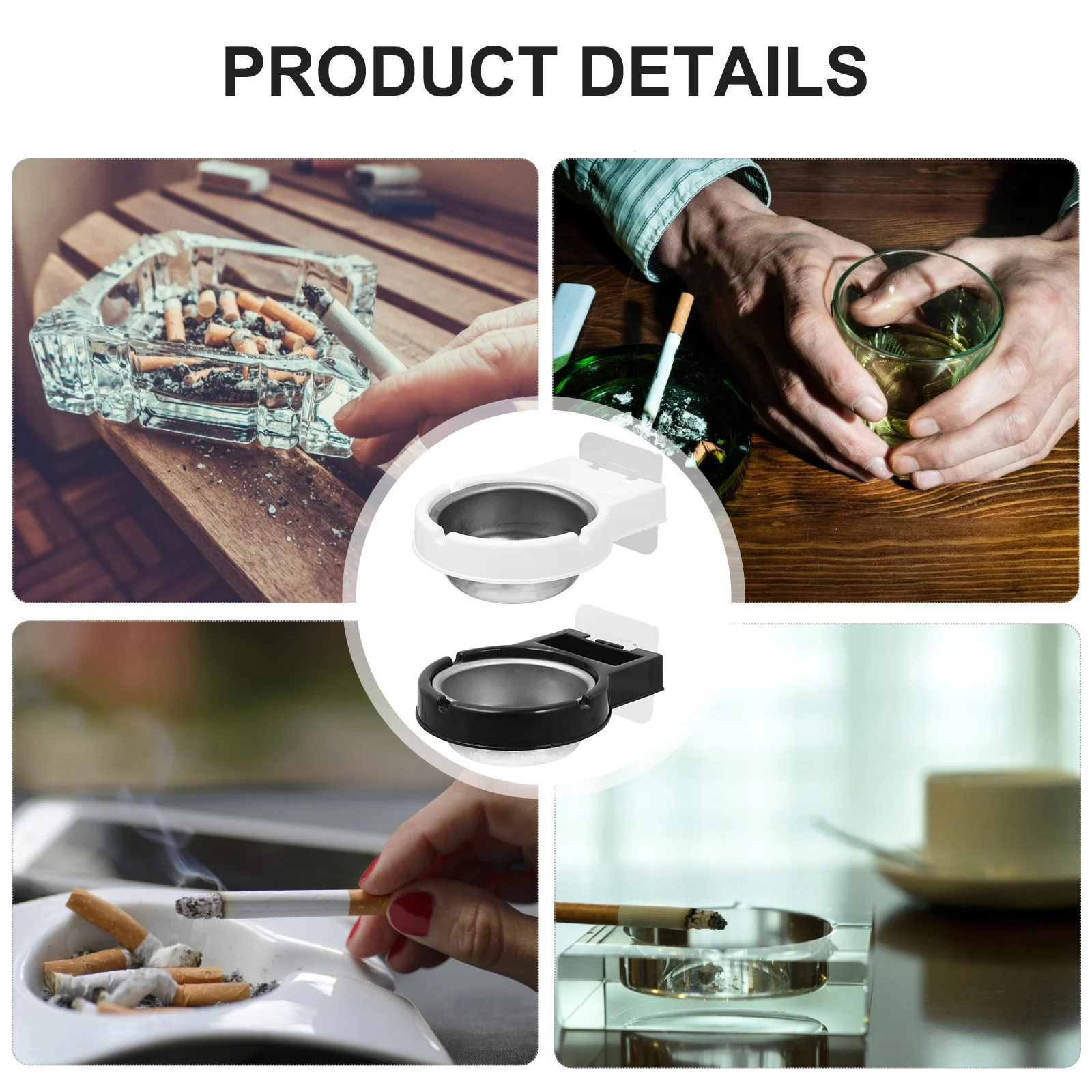 

2pcs Wall Ashtray Cigarette Butts Toilet Ashtray Trays Black White ABS Steel Bathroom Home Office Smoke Holder