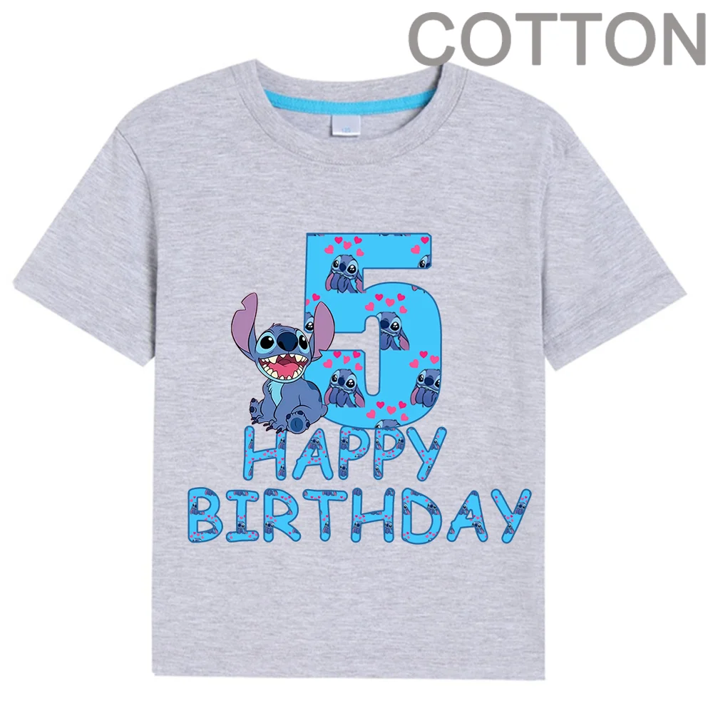 

Gray Lilo Stitch Children Birthday Number 1-15 T Shirt Kid Kawaii Boy Girl Casual Clothes Anime Cartoons Kids T-shirts Tops Tee