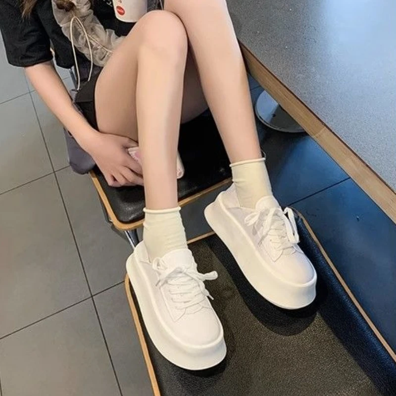 

2025 Trendy Chunky White Platform Loafers Women's Thick Sole Sneakers Versatile Two In One Footwear for Streetwear