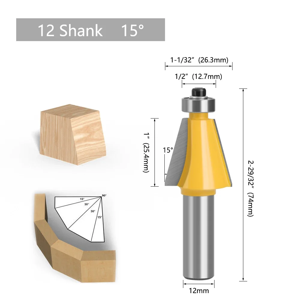 LAVIE V-Nuten-Fräser-Set 5-teilig, 12mm Schaft Hartmetall-Fasenfräser 11,25 ° -45 ° Für Holz-CNC – Detail 9
