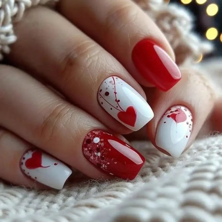 

24Pcs Valentine's Cowgirl Press On Nails, Heart French Ombre, Red Pink Glitter, Reusable, Jelly Glue & Nail File, For Women