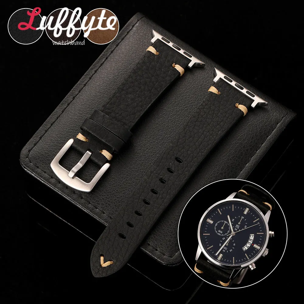 Herren Premium Lychee-Textur Lederarmband für Apple Watch 1-11 Ultra SE 3 2 1 für iWatch 38-48mm Kalbsleder Retro Armbanduhrband