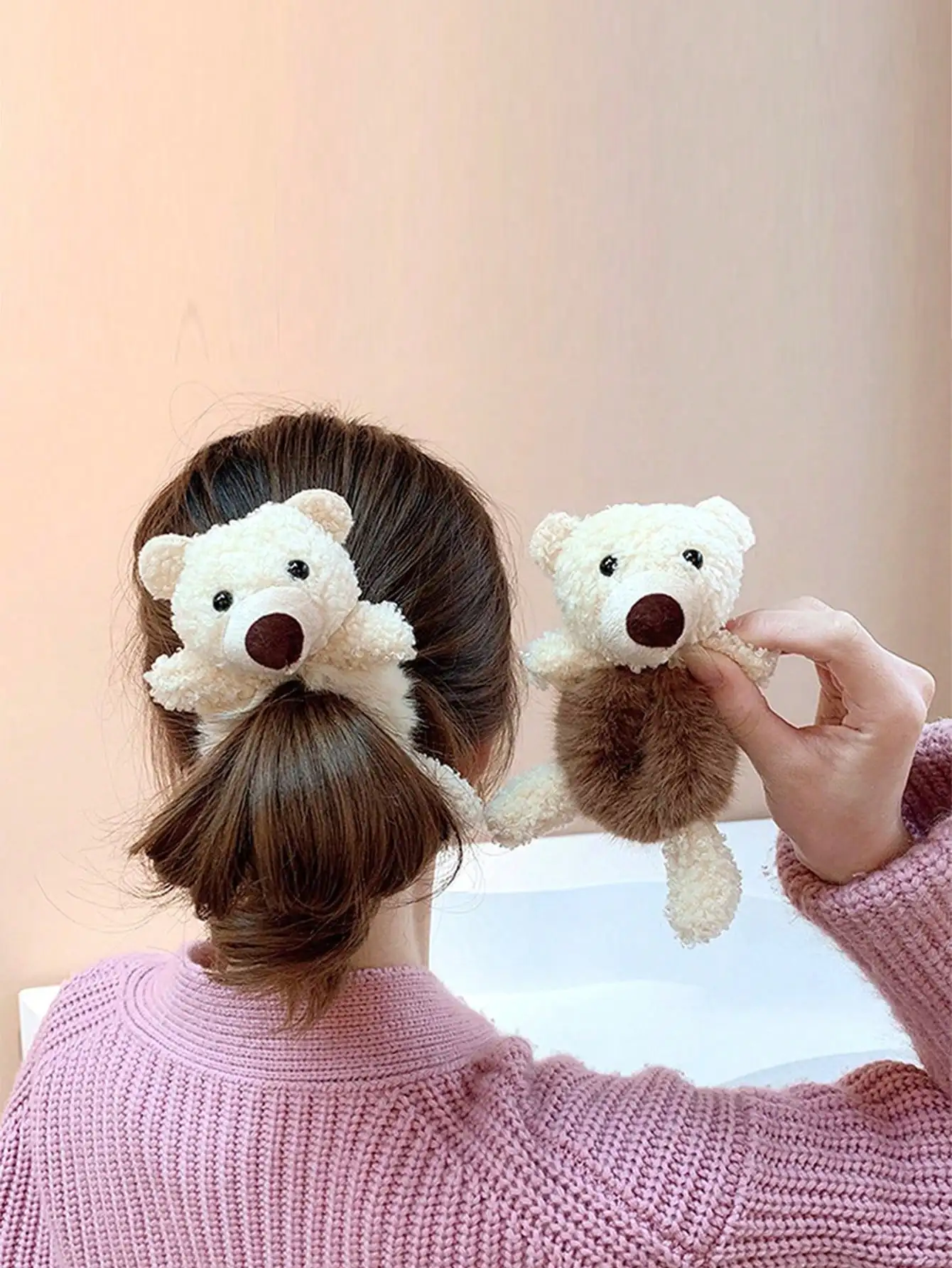 1pc Hug Bear Head, Rope, Female Cute Bear, Tie Bear Hair, Elastic Rope, Plush Hair Hoop