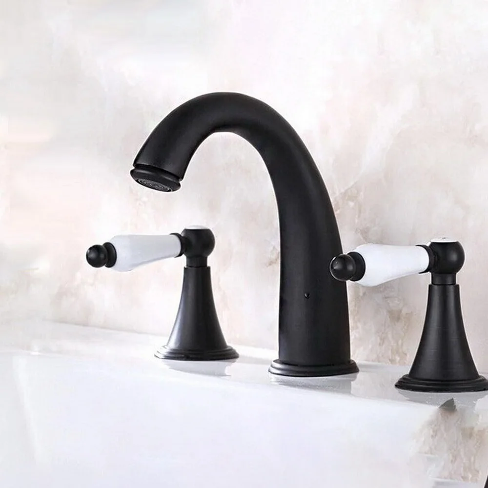 

Oil Rubbed Bronze 8" Widespread Bathroom Basin Sink Faucet Deck Mount Dual Handles Mixer Taps Bnf316