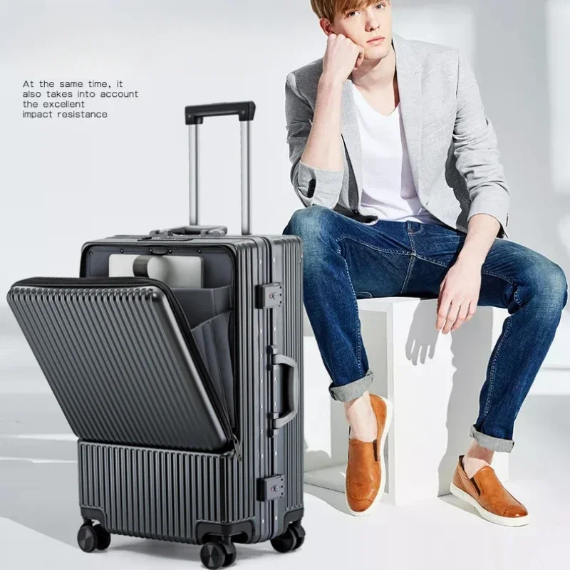 Aluminum Frame Travel Luggage Front Bags Fashion Trolley Suitcase Computer Business Large-capacity Suitcase Password Box