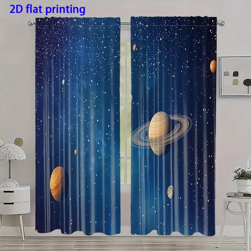 Deep Space Galaxy Curtain, Saturn Planet Starry Sky Drape, Sci-Fi Universe Window Treatment for Kids Bedroom Nursery Astronomy
