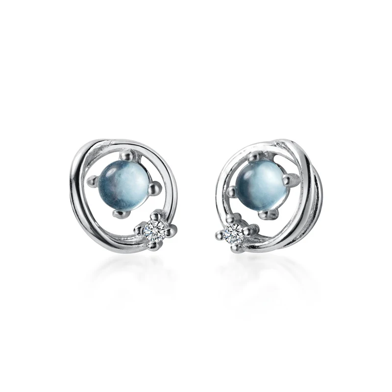 Modian 100% 925 Sterling silver olśniewający niebieski okrągły Tiny Opal stylowy kolczyk kolczyki srebrne dla kobiet i dziewcząt biżuterii — zdjęcie 6